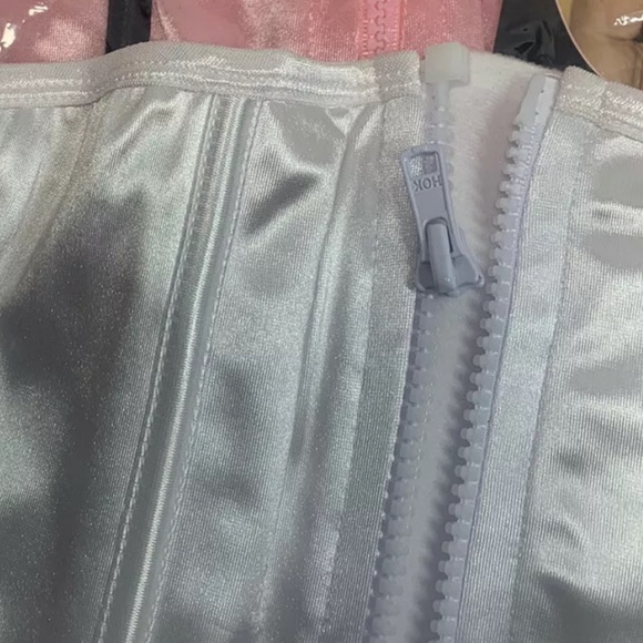Women White Satin Underbust Corset 7 Til Midnight Zip up Lace up Waist Cincher M - Picture 9 of 9